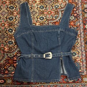 NWT Le Lis Denim Corset Tank Top with Belt – Dark Wash – Size L
